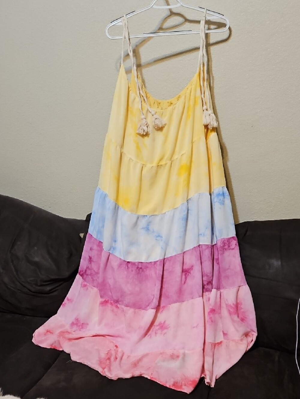 white birch Yellow Blue Pink Ombre Tiered Maxi Dress - Picture 4 of 7